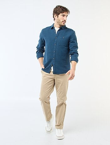 Camicia a maniche lunghe in tessuto goffrato