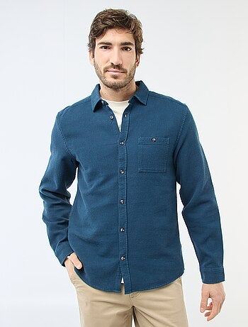 Camicia a maniche lunghe in tessuto goffrato