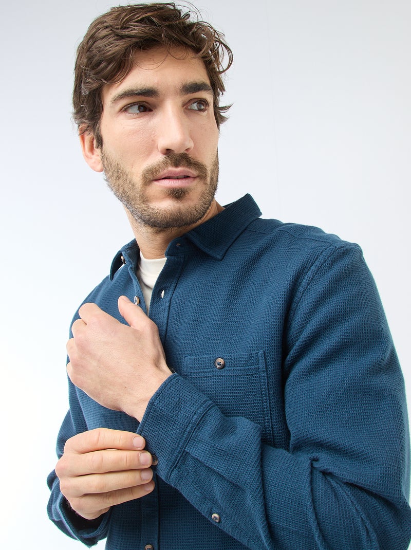 Camicia a maniche lunghe in tessuto goffrato Blu - Kiabi