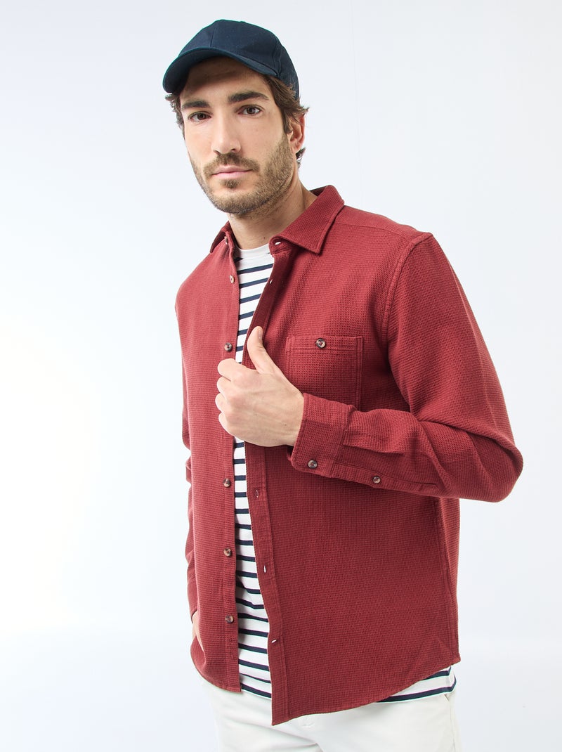 Camicia a maniche lunghe in tessuto goffrato Rosso - Kiabi