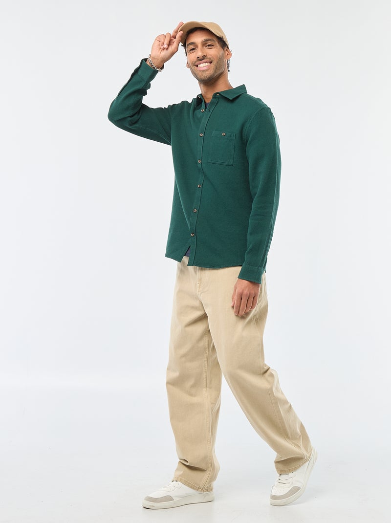 Camicia a maniche lunghe in tessuto goffrato Verde - Kiabi