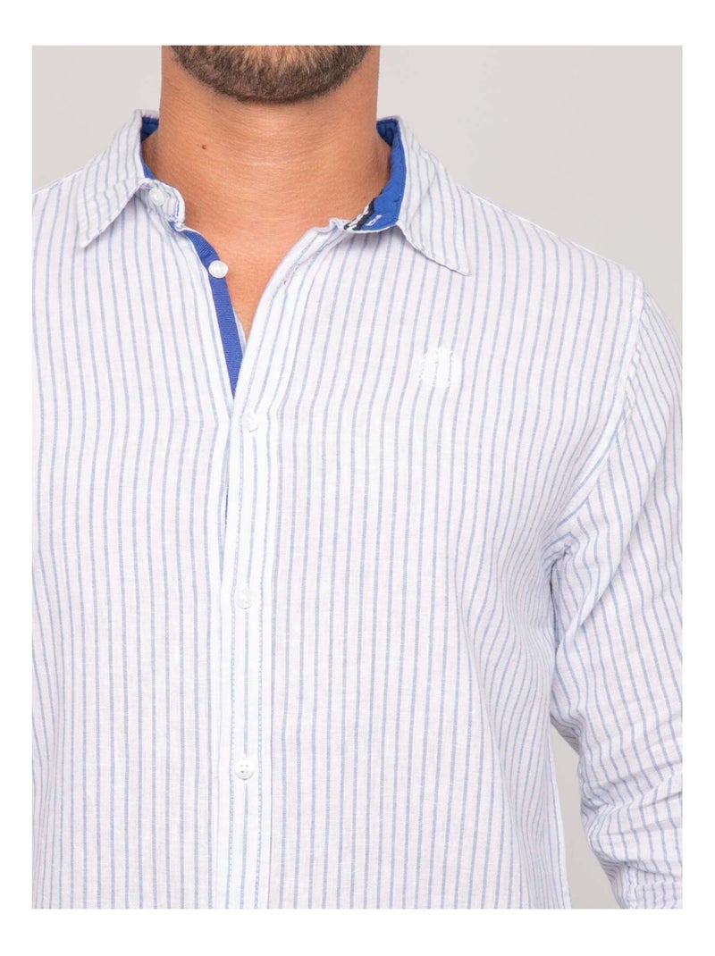 Camicia a maniche lunghe lino a righe DUPLAYA Blu - Kiabi