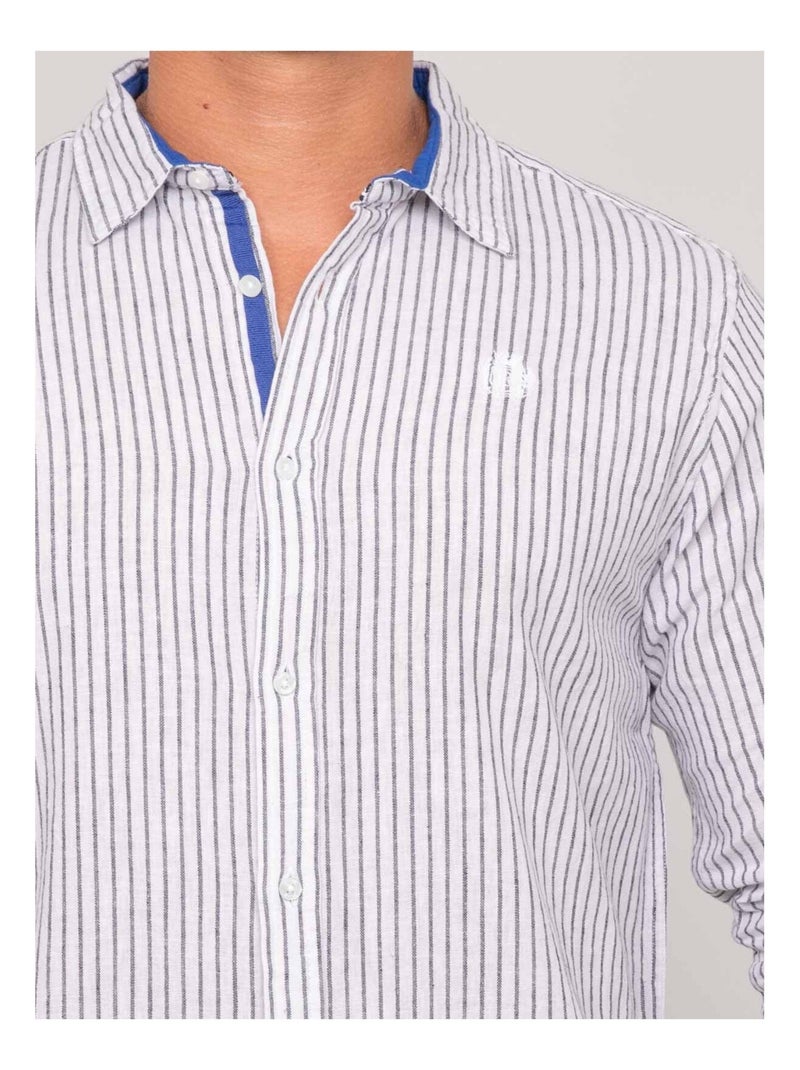 Camicia a maniche lunghe lino a righe DUPLAYA Blu marino - Kiabi
