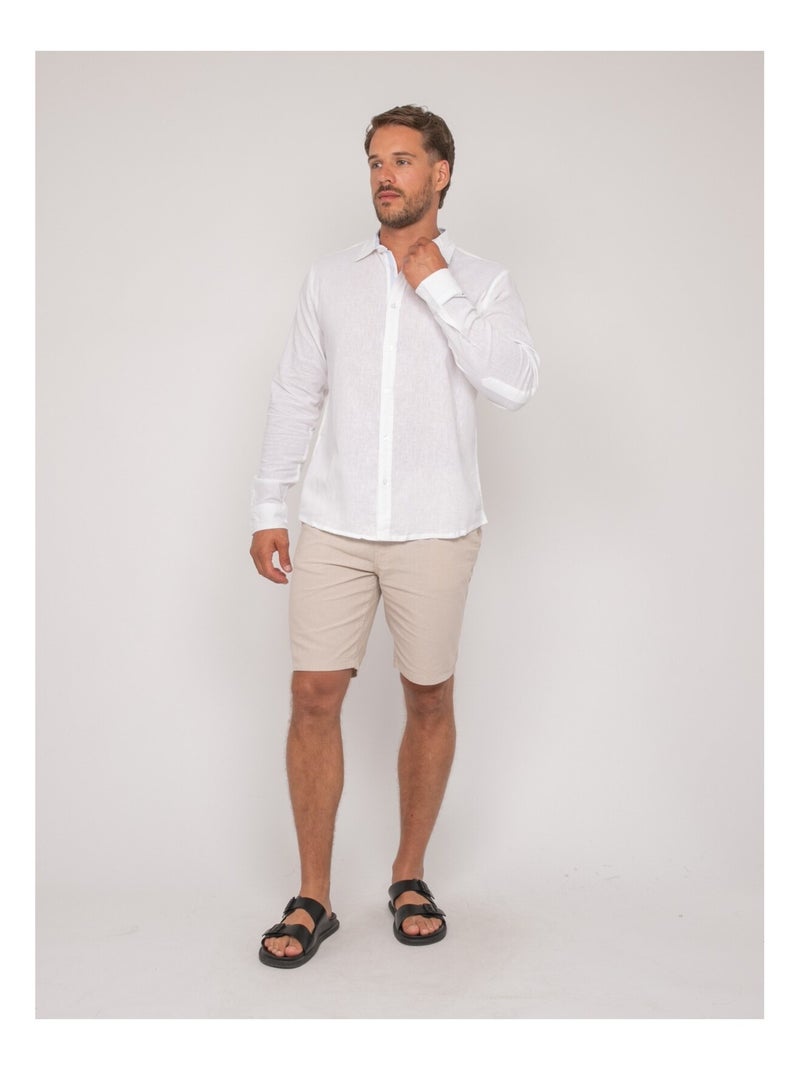 Camicia a maniche lunghe lino DUMOLAK Bianco - Kiabi