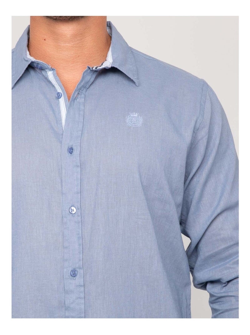 Camicia a maniche lunghe lino DUMOLAK Blu - Kiabi