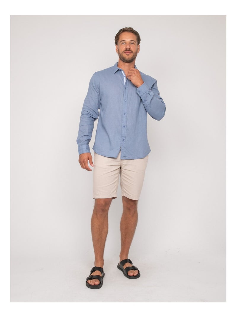 Camicia a maniche lunghe lino DUMOLAK Blu - Kiabi