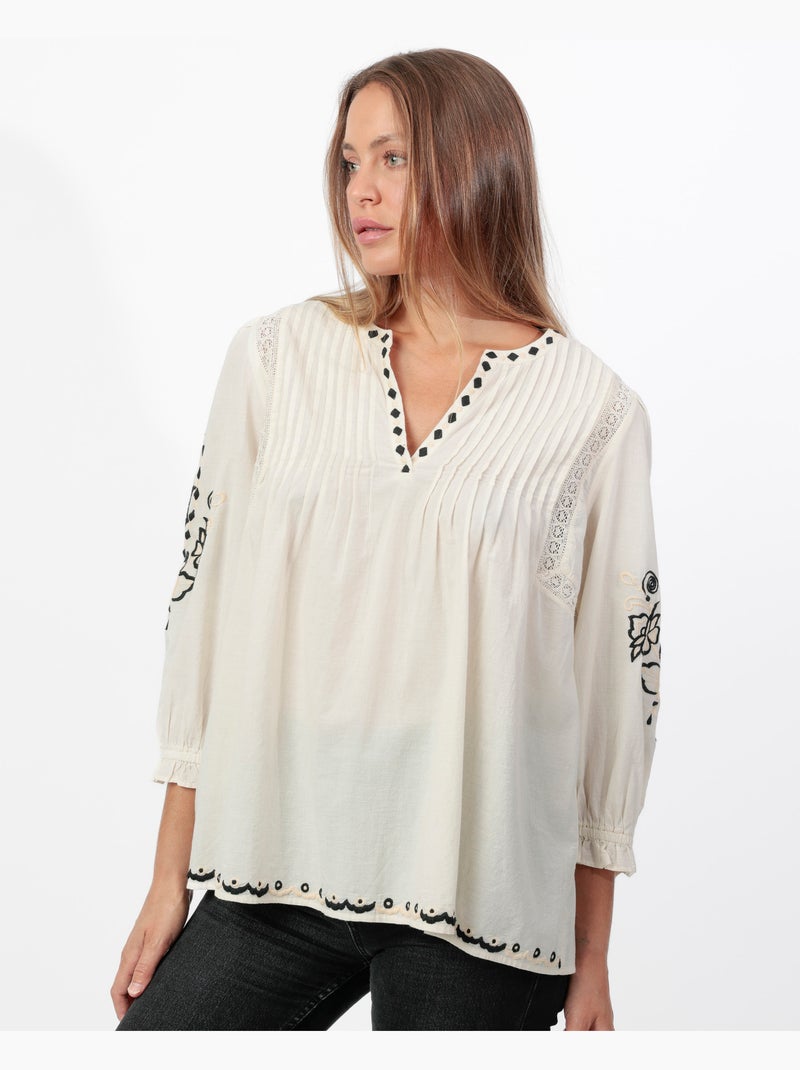 Camicia a maniche lunghe messicana da donna ADMAS Bianco - Kiabi