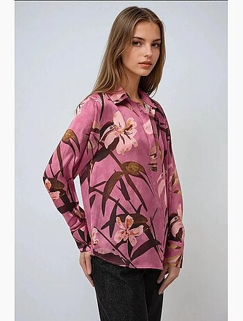 Camicia a maniche lunghe stampata in raso hiccup