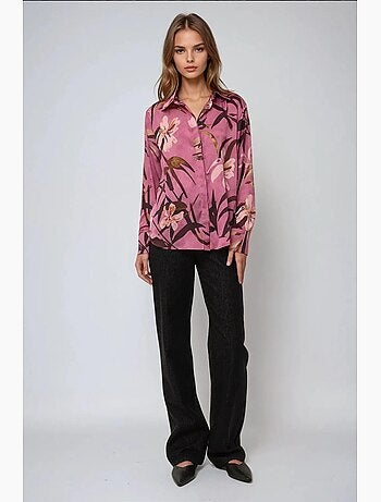 Camicia a maniche lunghe stampata in raso hiccup