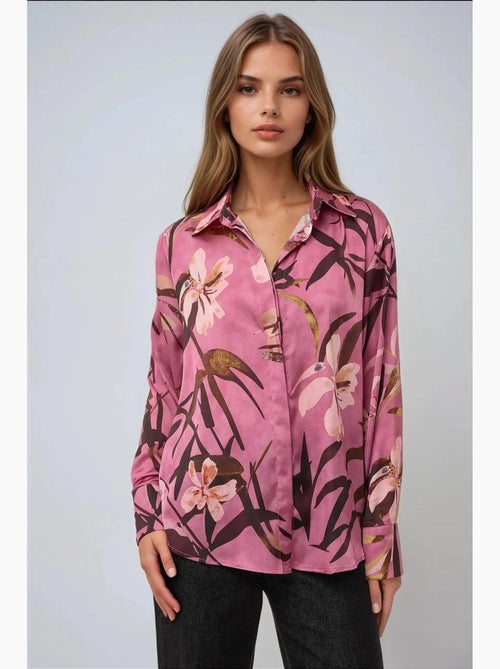 Camicia a maniche lunghe stampata in raso hiccup - Kiabi