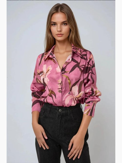 Camicia a maniche lunghe stampata in raso hiccup - Kiabi