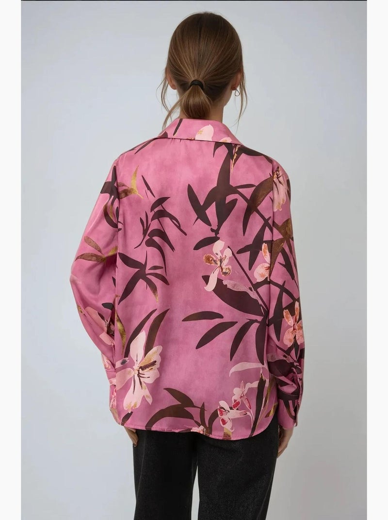 Camicia a maniche lunghe stampata in raso hiccup Rosa - Kiabi