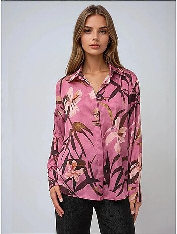 Camicia a maniche lunghe stampata in raso