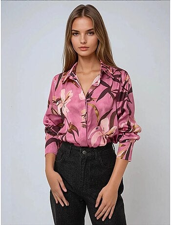 Camicia a maniche lunghe stampata in raso