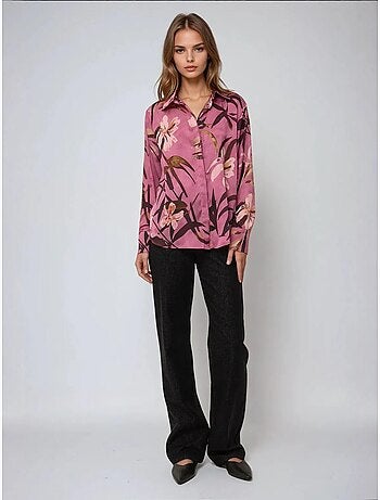 Camicia a maniche lunghe stampata in raso