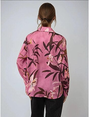 Camicia a maniche lunghe stampata in raso