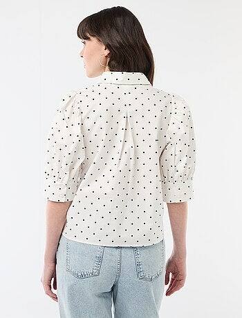 Camicia a pois con maniche a 3/4 a sbuffo