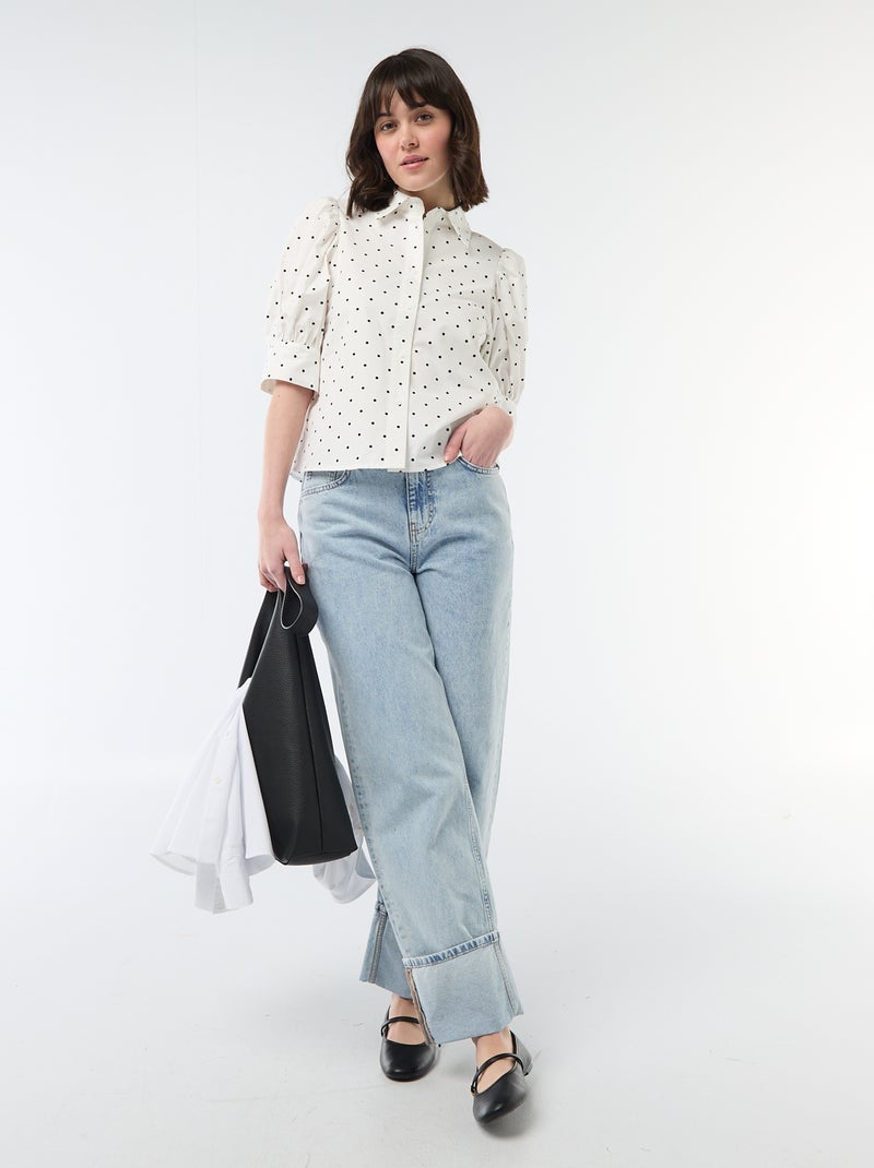 Camicia a pois con maniche a 3/4 a sbuffo Bianco - Kiabi