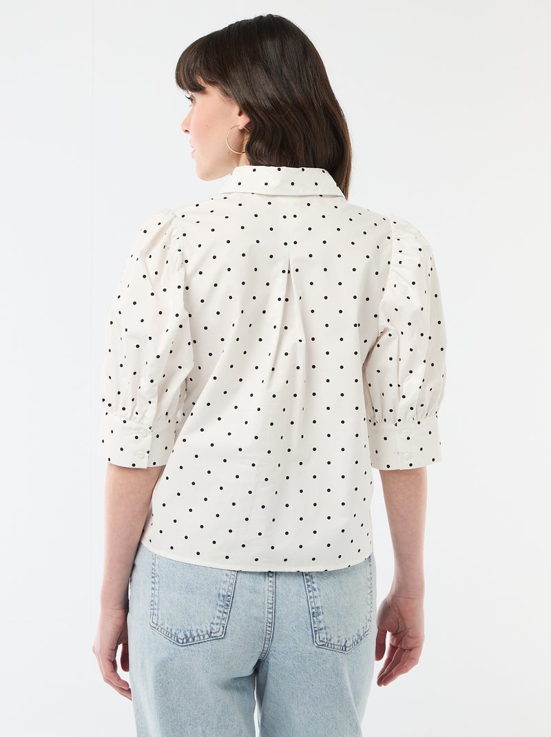 Camicia a pois con maniche a 3/4 a sbuffo Bianco - Kiabi