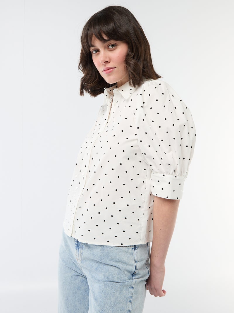 Camicia a pois con maniche a 3/4 a sbuffo Bianco - Kiabi