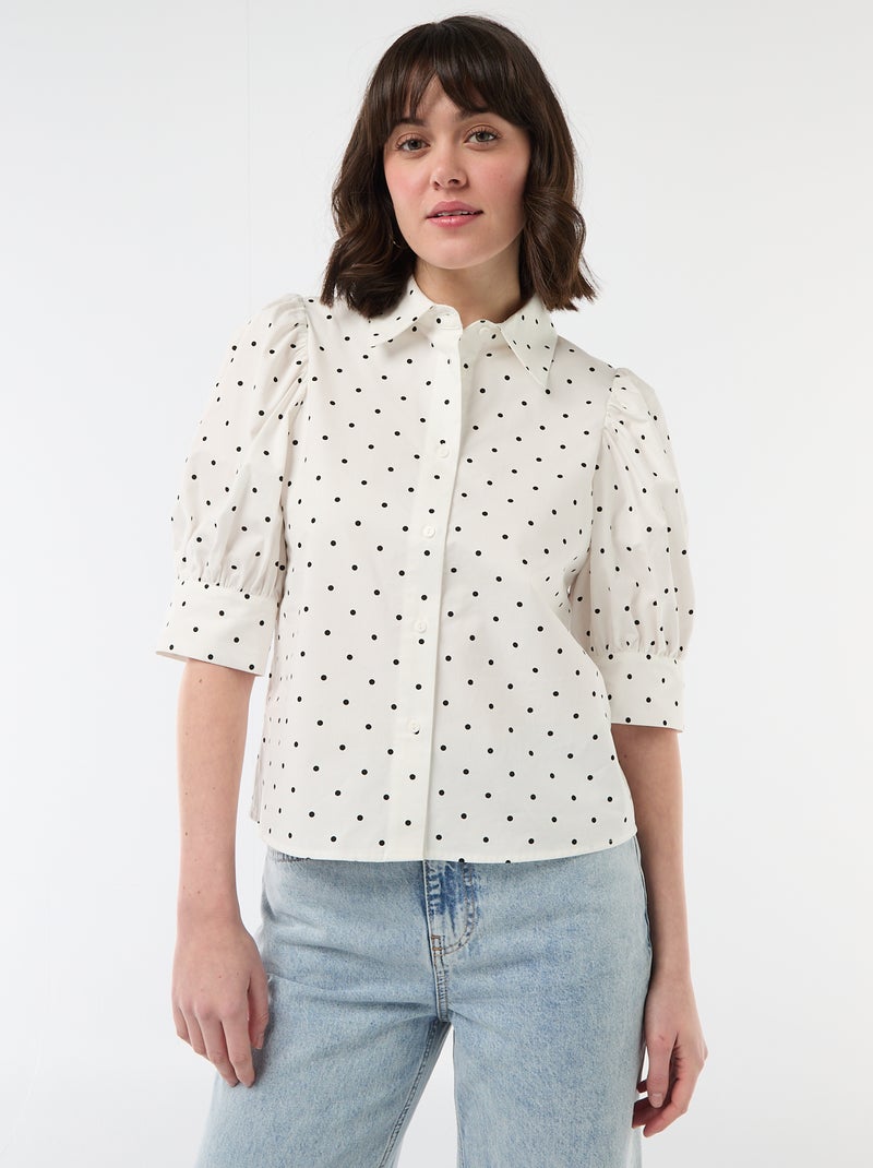 Camicia a pois con maniche a 3/4 a sbuffo Bianco - Kiabi