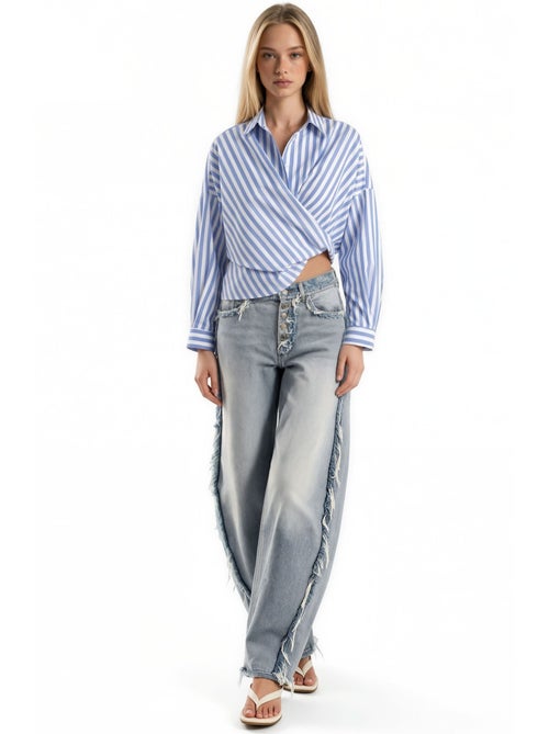 Camicia a portafoglio a righe con laccio hiccup - Kiabi Camicia a portafoglio a righe con laccio hiccup - Kiabi