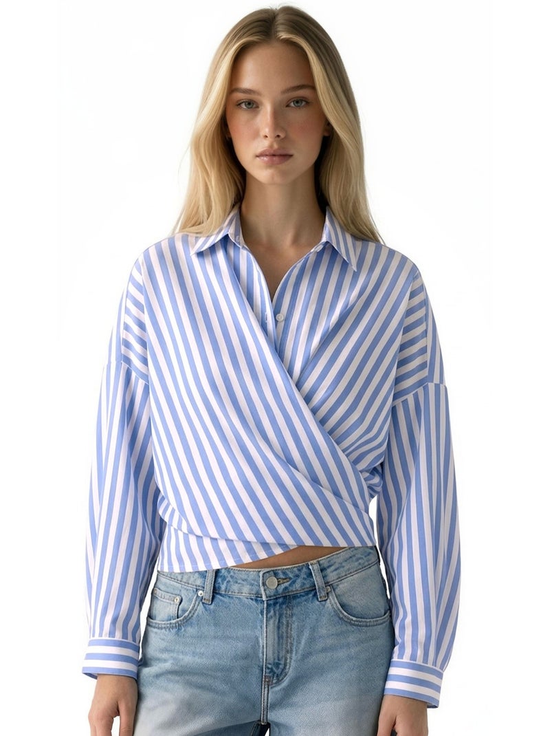 Camicia a portafoglio a righe con laccio hiccup Blu chiaro - Kiabi