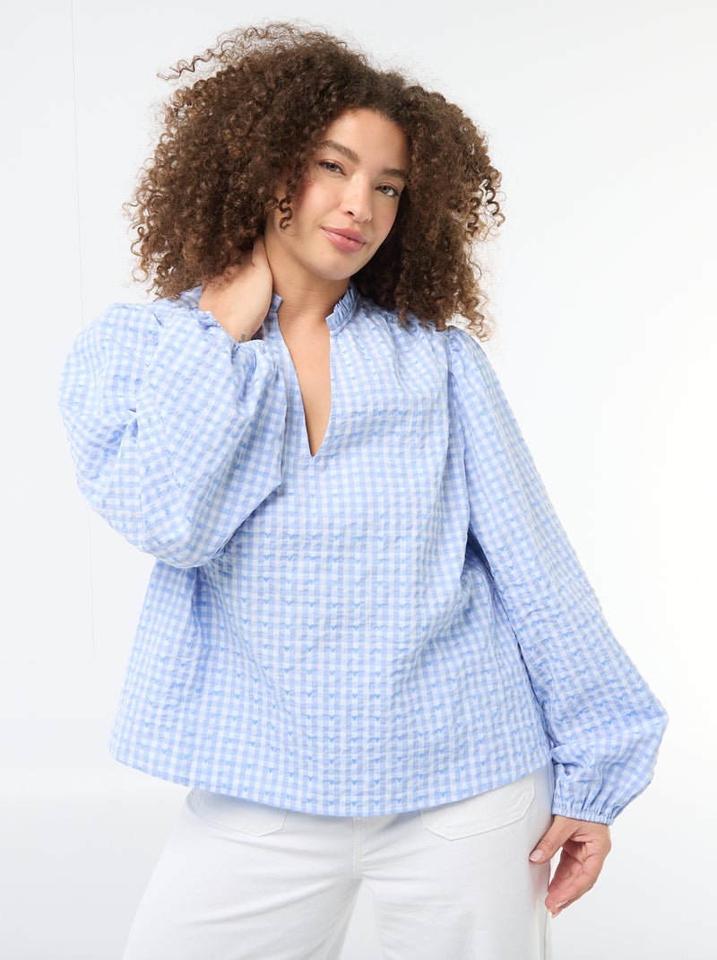 Camicia a quadretti vichy e motivo cuori Blu - Kiabi