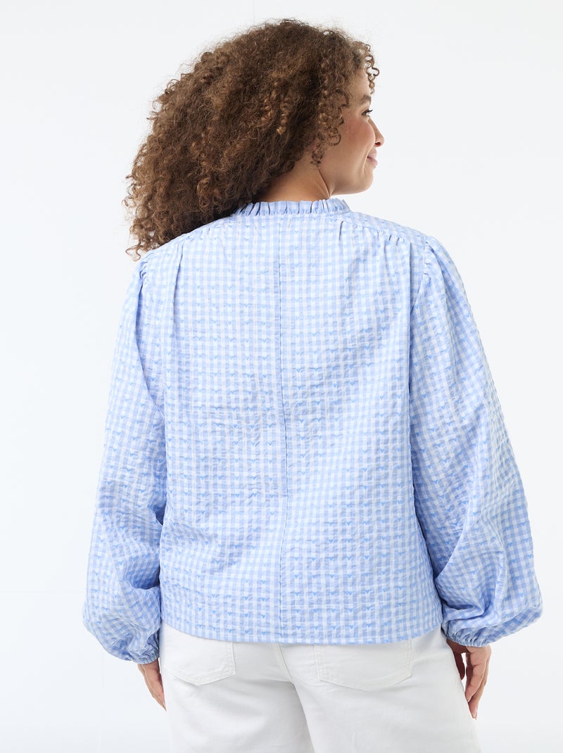 Camicia a quadretti vichy e motivo cuori Blu - Kiabi