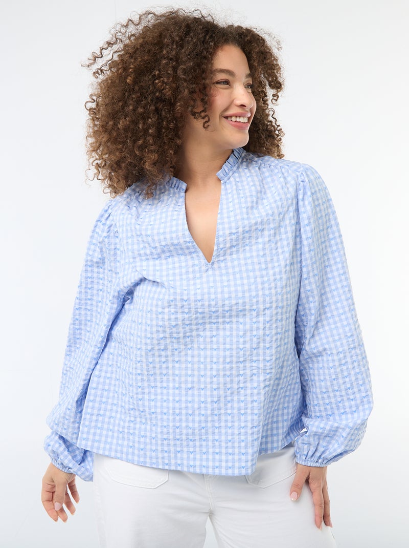 Camicia a quadretti vichy e motivo cuori Blu - Kiabi