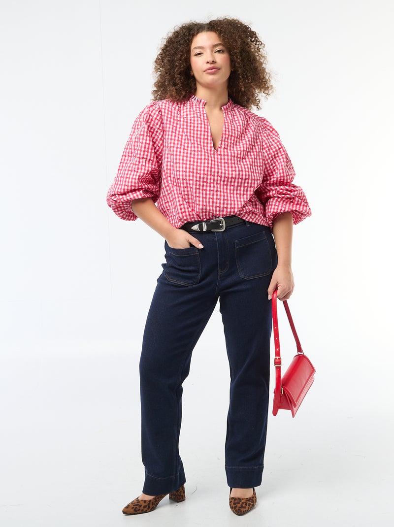 Camicia a quadretti vichy e motivo cuori Rosso - Kiabi
