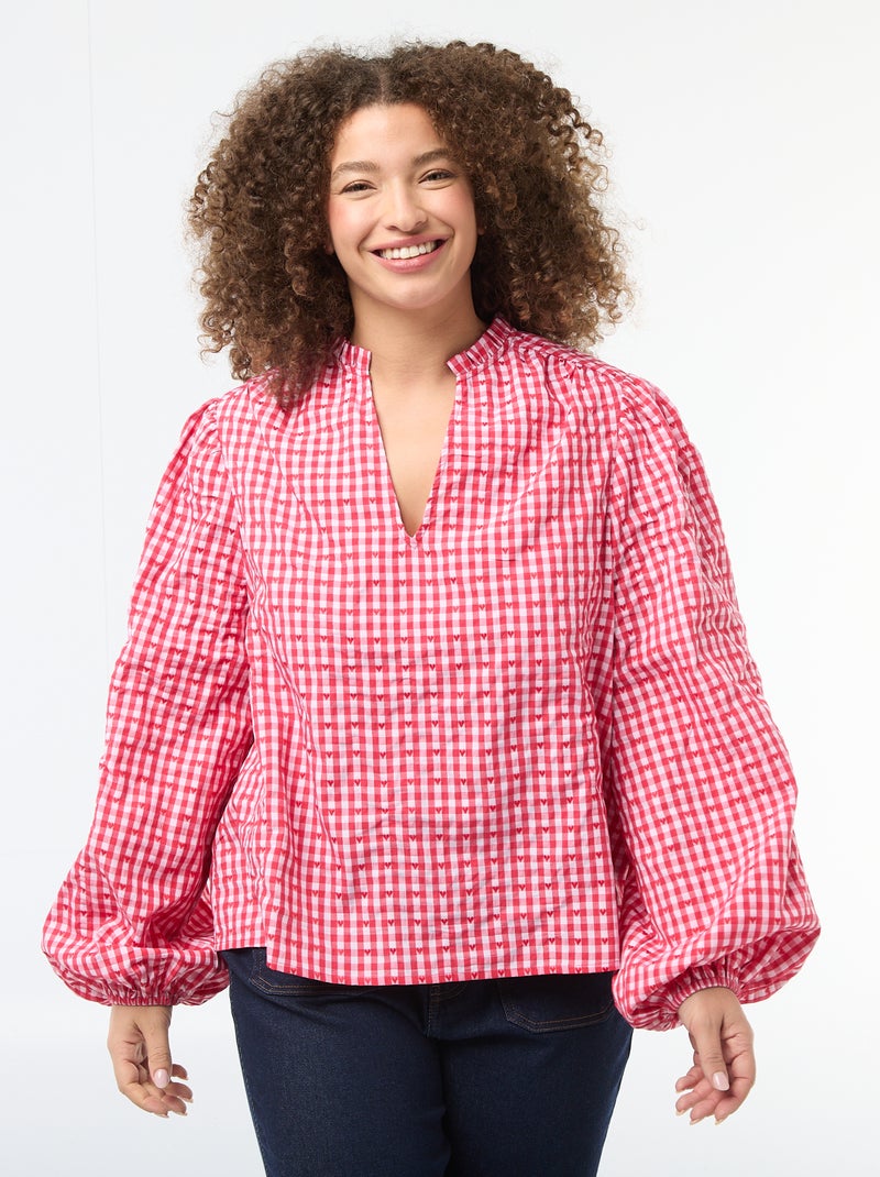 Camicia a quadretti vichy e motivo cuori Rosso - Kiabi