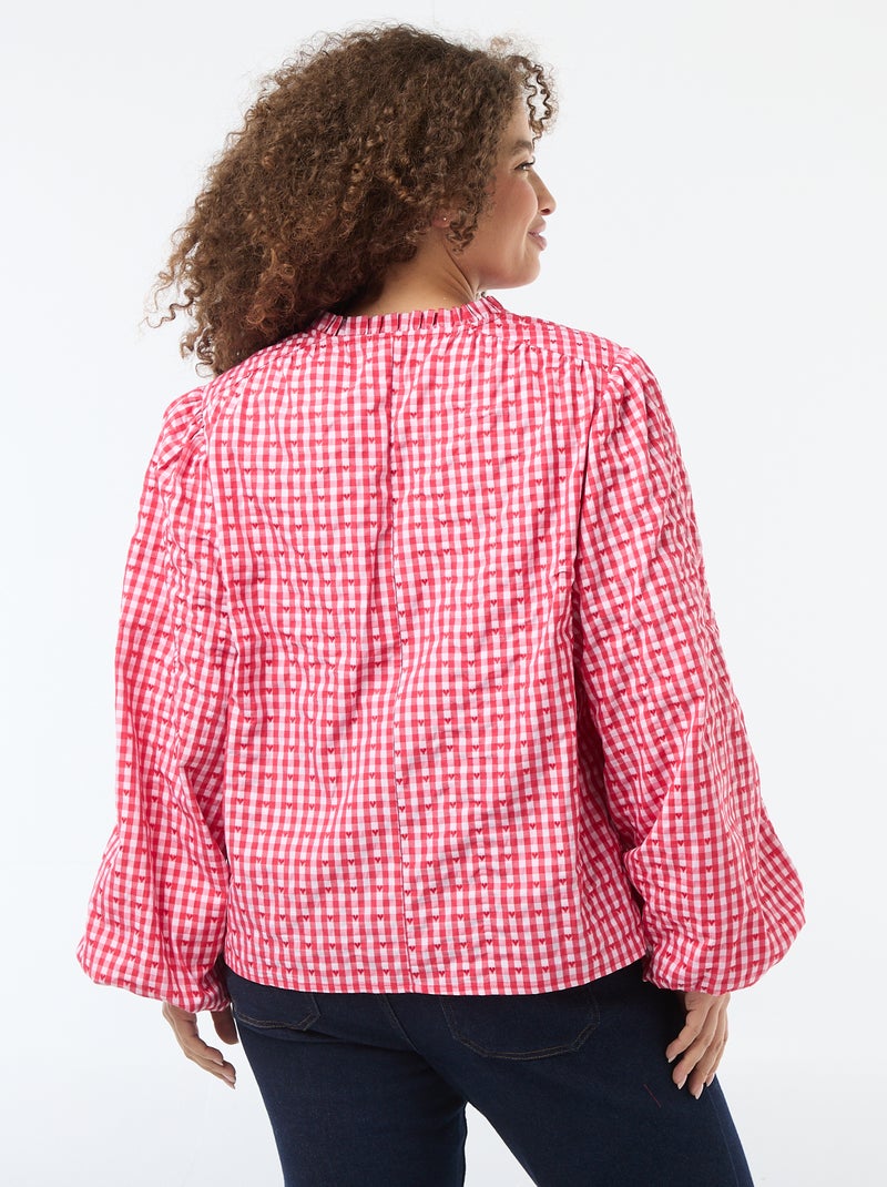 Camicia a quadretti vichy e motivo cuori Rosso - Kiabi