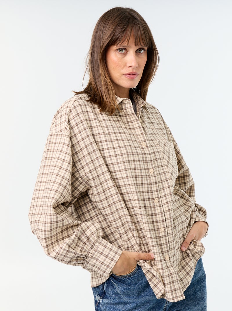 Camicia a quadri a maniche lunghe Beige - Kiabi