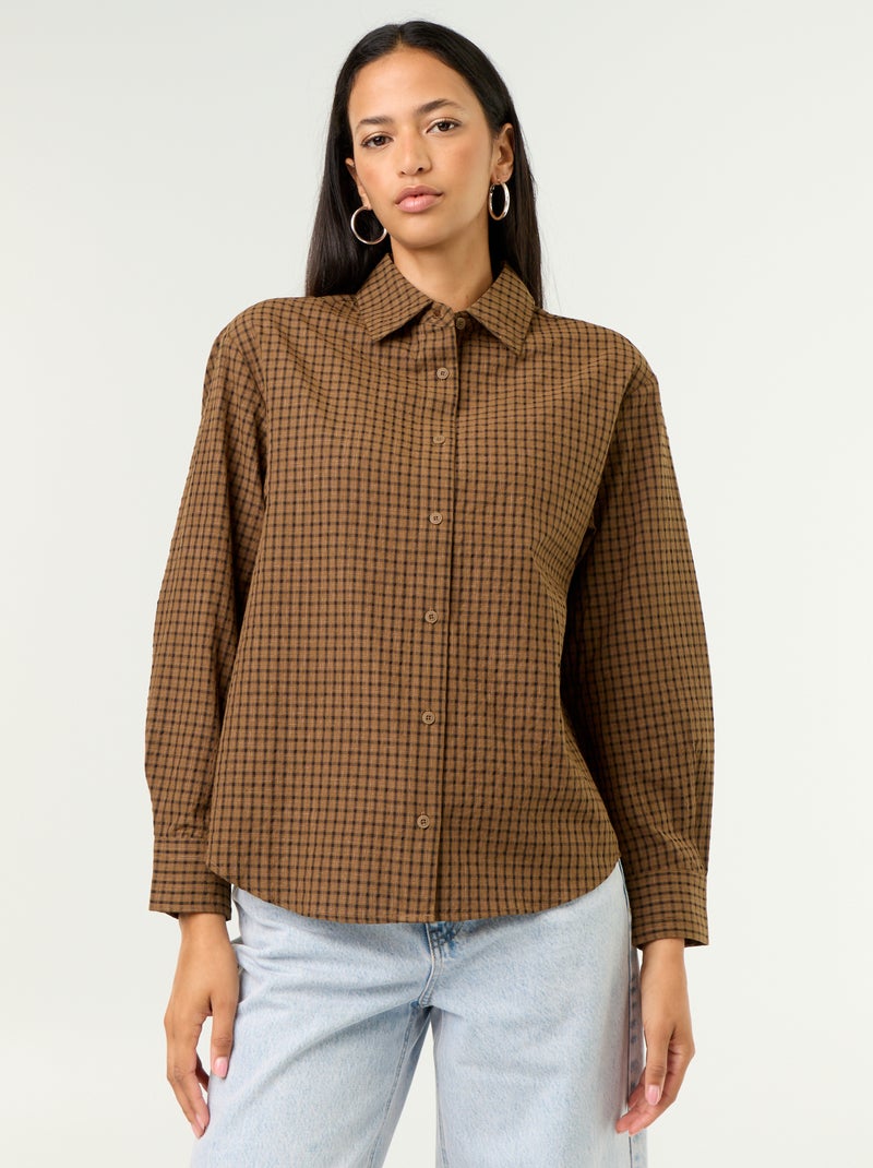 Camicia a quadri con foulard Marrone - Kiabi