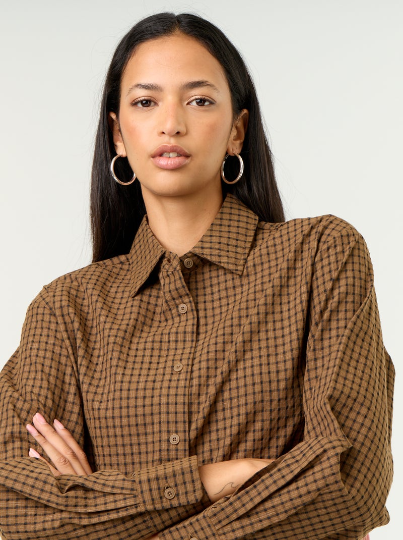 Camicia a quadri con foulard Marrone - Kiabi