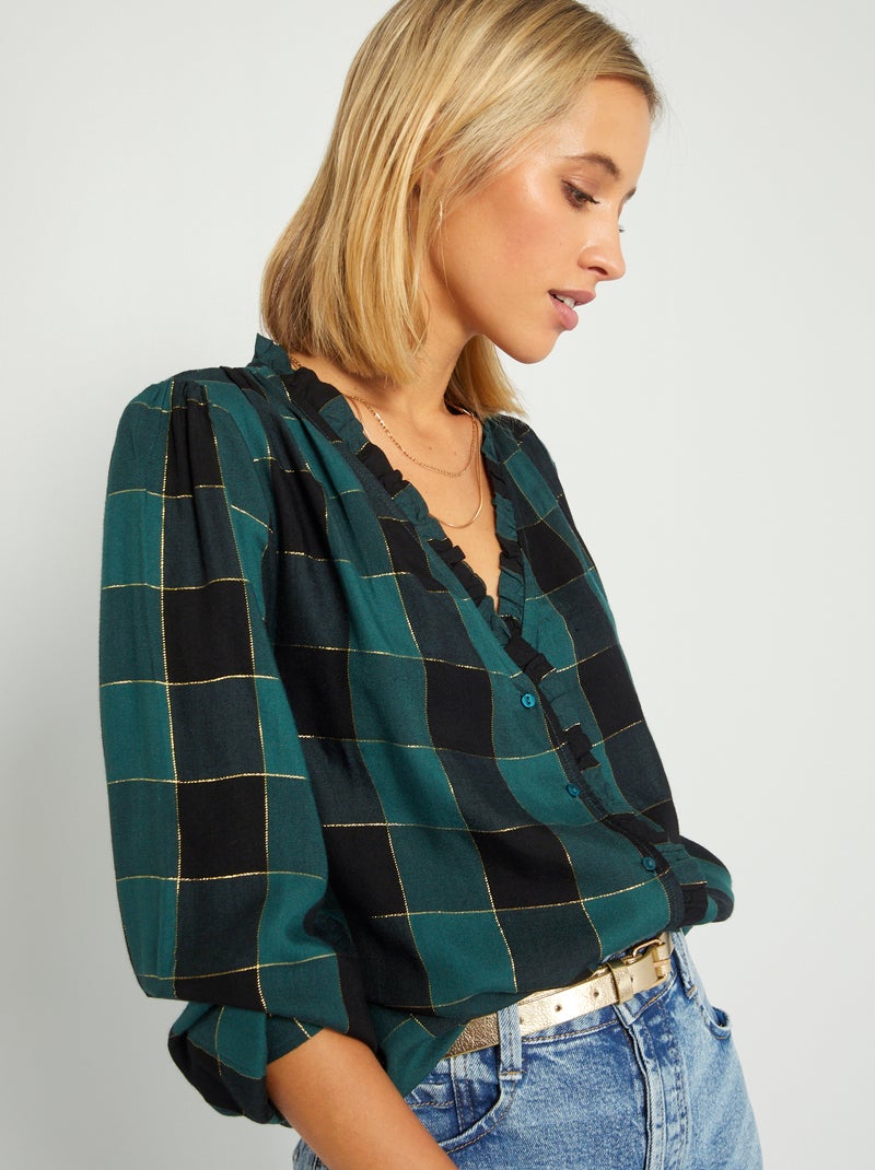 Camicia a quadri e collo fantasia NERO - Kiabi