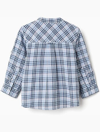 Camicia a quadri in cotone con maniche arrotolabili b&s