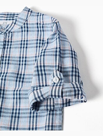 Camicia a quadri in cotone con maniche arrotolabili b&s