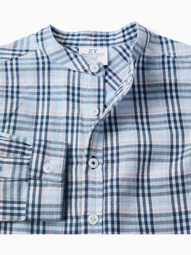 Camicia a quadri in cotone con maniche arrotolabili b&s Blu scuro - Kiabi