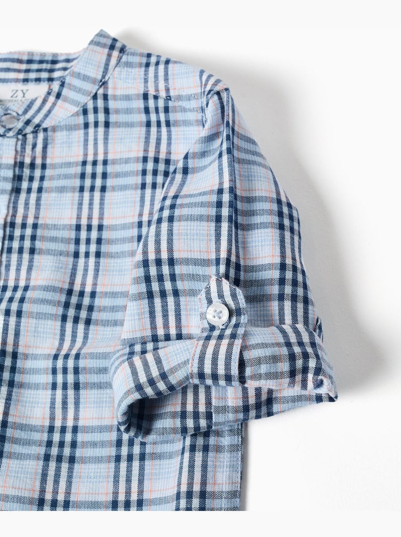 Camicia a quadri in cotone con maniche arrotolabili b&s Blu scuro - Kiabi