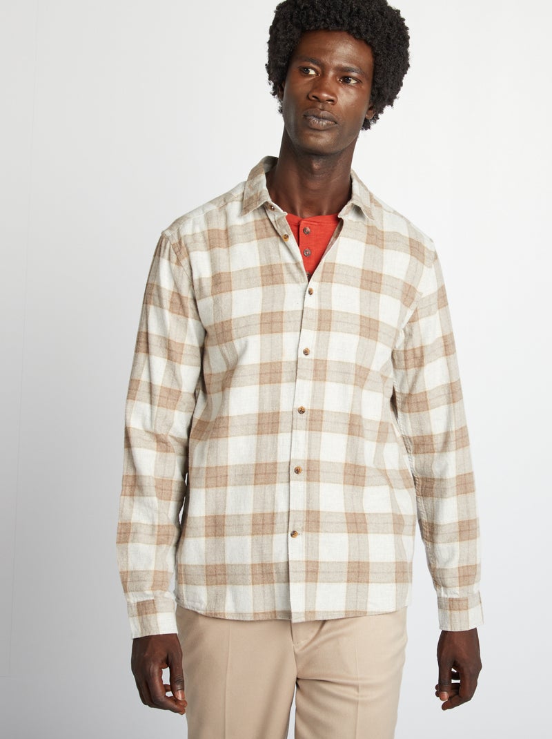 Camicia a quadri in flanella BEIGE - Kiabi