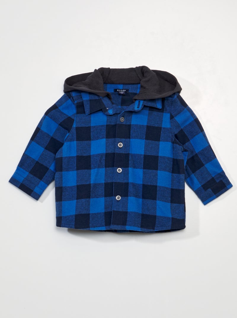 Camicia a quadri in flanella + cappuccio BLU - Kiabi