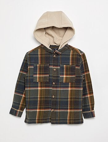 Camicia a quadri in flanella con cappuccio