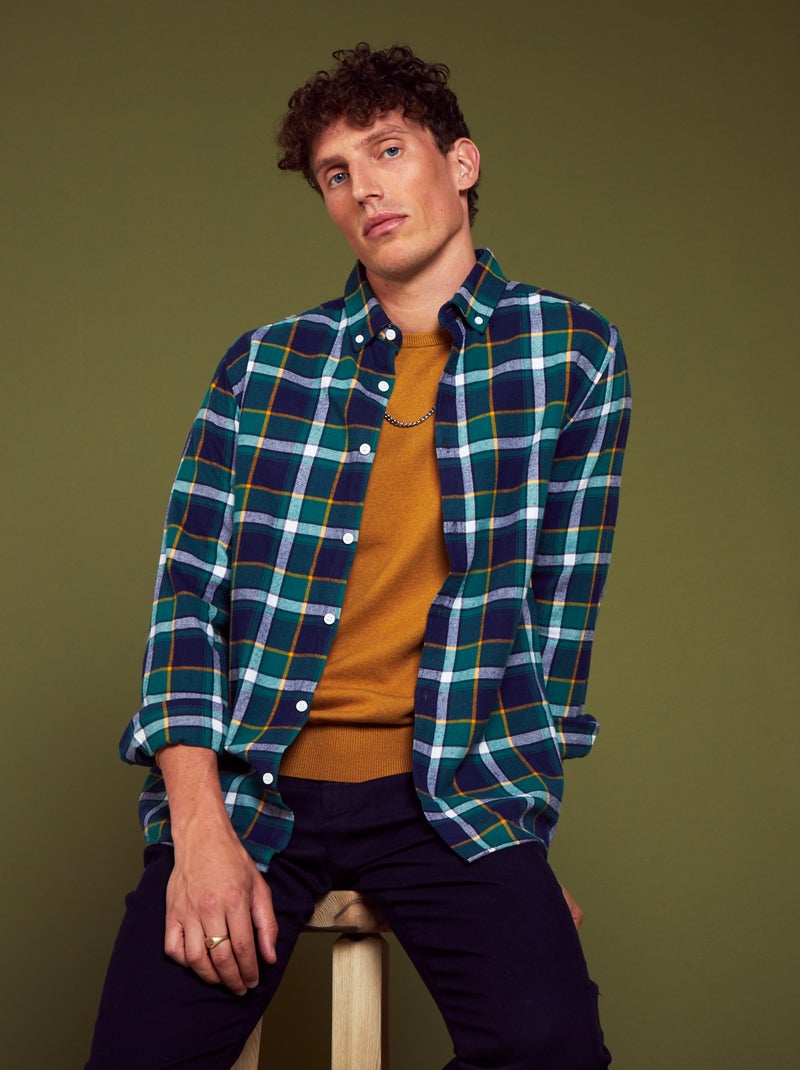 Camicia a quadri in flanella KAKI - Kiabi