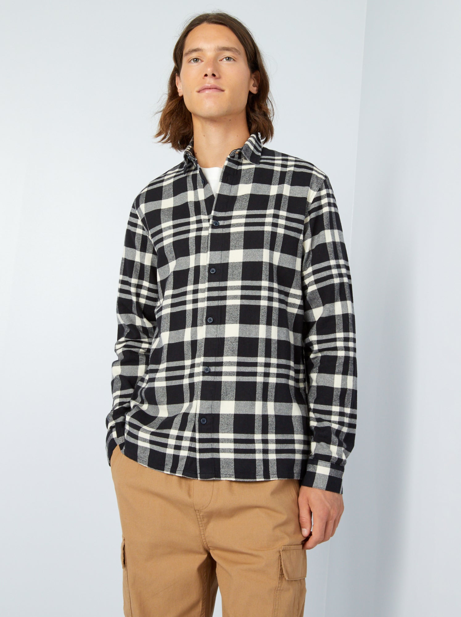 Camicia Uomo In Flanella Di Cotone A Quadri – Modello Classico Buffalo, Maniche Lunghe, Taglia L (Cina)