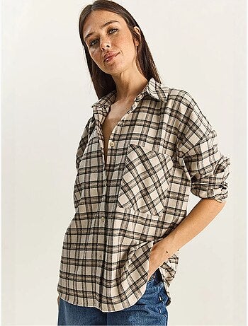 Camicia a quadri oversize a maniche lunghe con tasca lucci