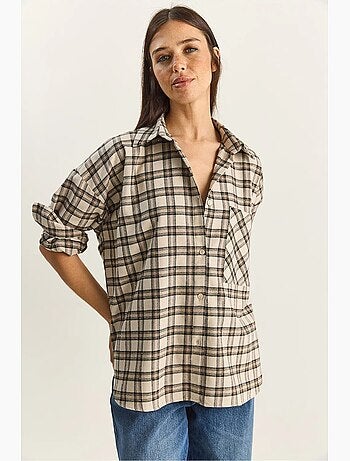 Camicia a quadri oversize a maniche lunghe con tasca lucci