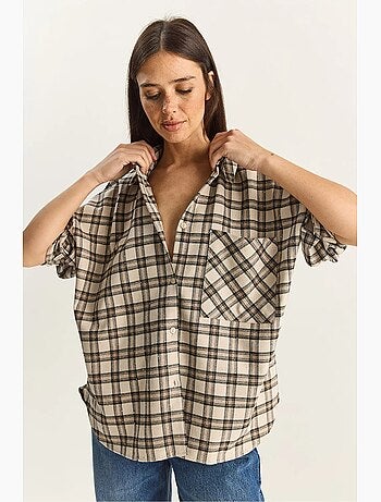 Camicia a quadri oversize a maniche lunghe con tasca lucci
