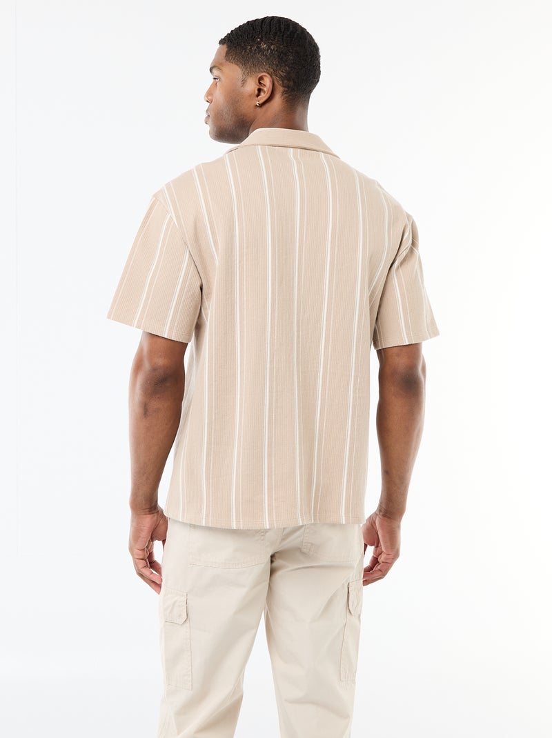 Camicia a righe a maniche corte Beige - Kiabi